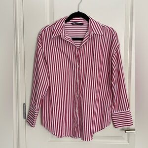 Zara Red and White Striped Oversized Button Down Shirt X-Small